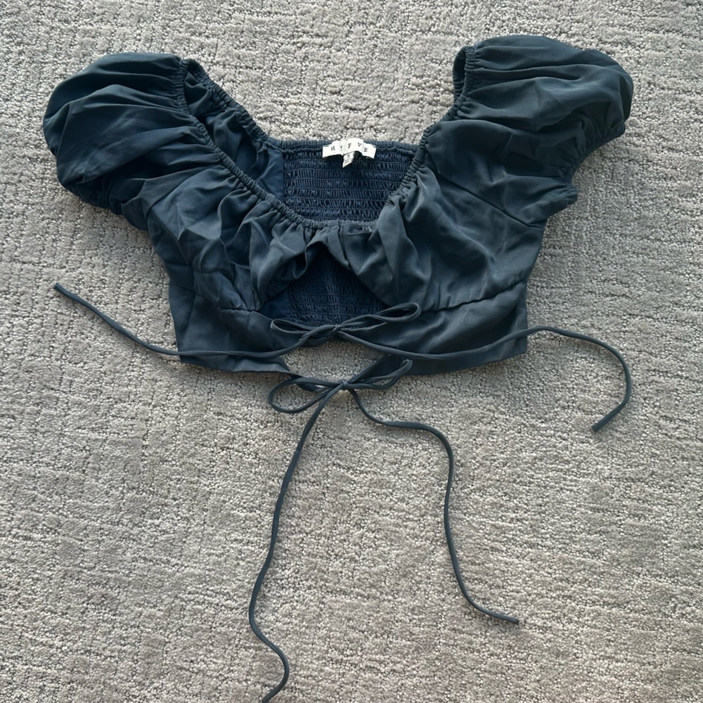HYFVE Black Puff Sleeve Crop Top